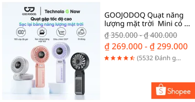 GOOJODOQ Quạt năng lượng mặt trời Mini có thể gập lại 3600 mAh Turbo Jet có thể sạc lại cầm tay Gió mạnh GFS014