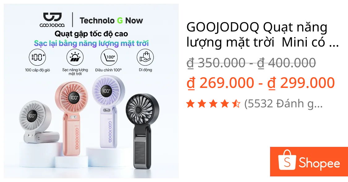 GOOJODOQ Quạt năng lượng mặt trời Mini có thể gập lại 3600 mAh Turbo Jet có thể sạc lại cầm tay Gió mạnh GFS014
