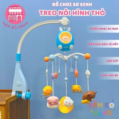 Electric Rabbit-Shaped Crib Hanging Toy, 360 Degree Rotation, with Music Light, Timer, Visual Stimulation for Babies
