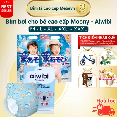 Bỉm bơi cho bé Moony, Aiwibi - bỉm đi bơi cho bé cao cấp, bỉm bơi cho bé không nặng tã khi bơi