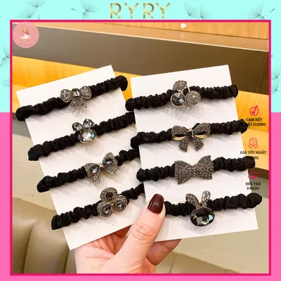 Dây Cột Tóc Đính Đá Pha Lê Dây Đen Sang Chảnh Phong Cách Hàn Quốc Cho Nữ - Phụ Kiện RYRY
