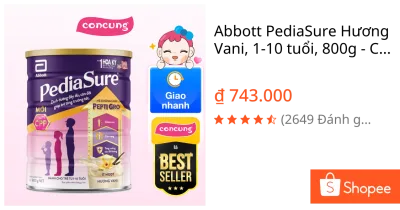 Abbott PediaSure Hương Vani, 1-10 tuổi, 800g - Con Cưng