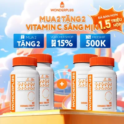 Viên Nhai Bổ Sung Vitamin C Wonderplus Hương Cam Giúp Làn Da Rạng Rỡ Tăng Cường Đề Kháng Hộp 60 Viên