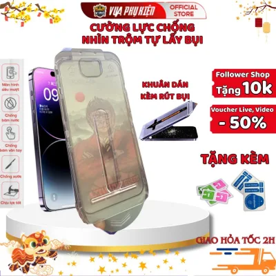 Kính Cường Lực ip MKING tự hút bụi trong/chống nhìn trộm có kèm khung tự dán ,bảo vệ màng loa, 12 13 14 15 16 17 Promax