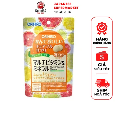 VIÊN NGẬM BỔ SUNG VITAMIN TỔNG HỢP & KHOÁNG CHẤT ORIHIRO (GÓI 120 VIÊN - VỊ CAM CHANH)