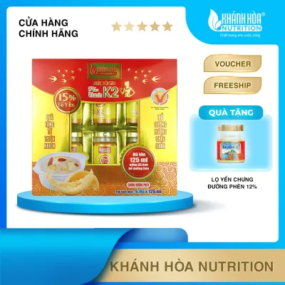 Nước Yến Sào 15% Tổ Yến Chưng Đường Phèn Bổ Sung Vitamin K2 - Khánh Hòa Nutrition - Hộp 6 lọ x 125 ML