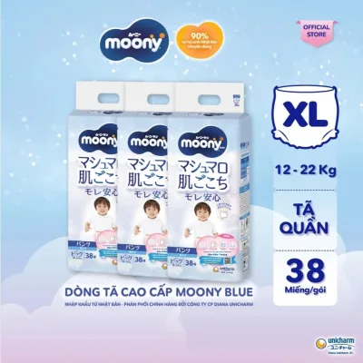 Bỉm tã dán, Bỉm tã quần Moony Xanh Cao cấp cho Bé Nhập Khẩu Nhật Bản.