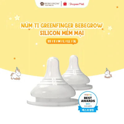 Núm ti Greenfinger Bebegrow Hàn Quốc mềm mại 2 van thoát khí bé bú bình sữa thoải mái SS/S/M/L/LL/3L