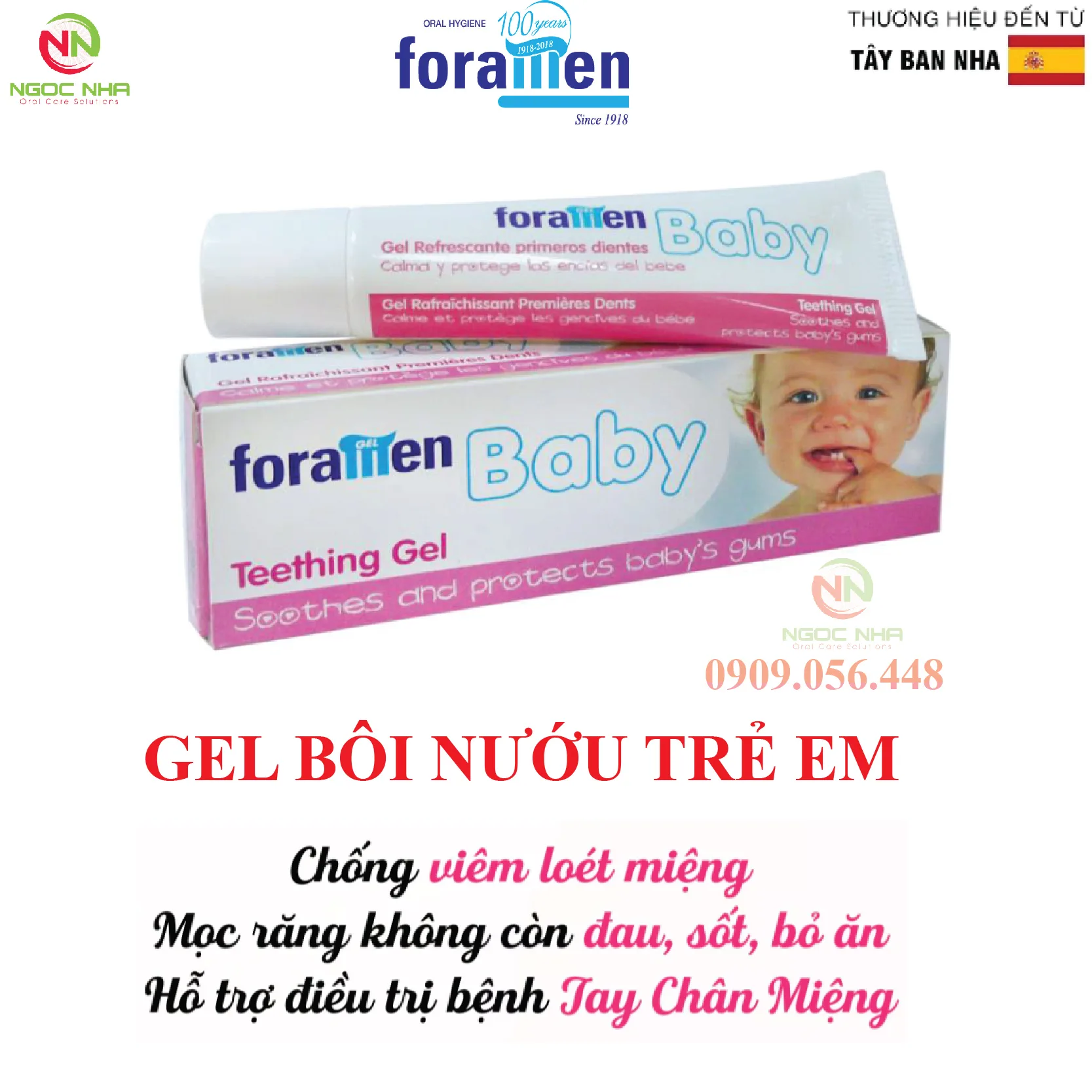 Gel bôi trẻ em giúp giảm sưng nướu, phồng rộp nướu, giảm nhanh các triệu sưng đau vùng nướu của trẻ sơ sinh và trẻ nhỏ do mọc răng, nhiệt miệng, viêm nướu và bệnh tay chân miệng Foramen Baby 30ml/ Tây Ban Nha