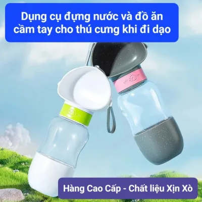 Bình đựng nước & thức ăn cầm tay mang đi dã ngoại cho chó mèo - Bình nước di động cầm tay cho thú cưng