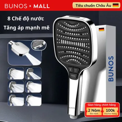 Vòi sen tăng áp BUNOS phun 8 chế độ nước, kích thước lớn, bấm để chuyển đổi