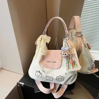 Túi xách tote họa tiết gấu dễ thương thiết kế nơ buộc trẻ trung phong cách Hàn Quốc TN083
