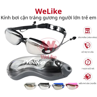Kính bơi tráng gương Welike Tặng hộp Kính bơi cận người lớn trẻ em cao cấp chống nước an toàn cho bé chống mờ bảo vệ mắt