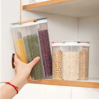 Transparent Plastic Box for Dry Food Waterproof 4 Compartments 2.3L Large Size, Dry Food Storage Box, Plastic Food Storage Box