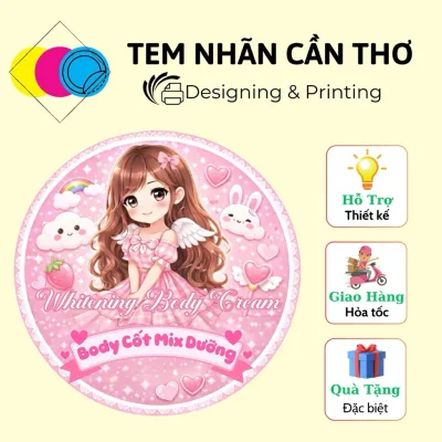 KT: 6cm, Combo 100 Tem giấy ảnh, Tem nhựa sữa, Tem trong Kem Body, Cốt, Trộn - KT: 6cm