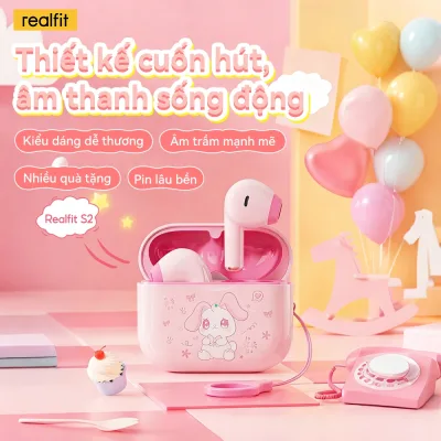 Tai nghe Bluetooth Mini Realfit S2 Dopamine hoạt hình dễ thương có điều khiển ứng dụng thông minh |Ngủ-Silent | Mặc thân thiện với da trong hộp quà dễ thương