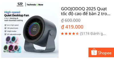 GOOJODOQ 2025 Quạt tốc độ cao để bàn 2 trong 1 mới Quạt gió 100 tốc độ Màn hình kỹ thuật số LED quạt turbo có thể điều chỉnh Đèn chiếu sáng RGB