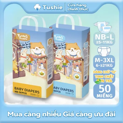 Tushie Treats Bỉm quần/tã dán trẻ em cao cấp form chữ Q,bổ sung tinh dầu Sơn Trà, eo đệm mây,đủ size NB-S-M-L-XL-2XL-3XL