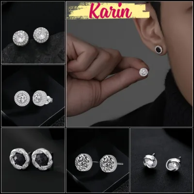 Khuyên Tai Bạc S925 Đính Đá Nhỏ Xinh - Hoa Tai Nụ Tròn Xỏ Lỗ Unisex Trang Sức Thời Trang Lấp Lánh Cho Nam Nữ Karin Acces