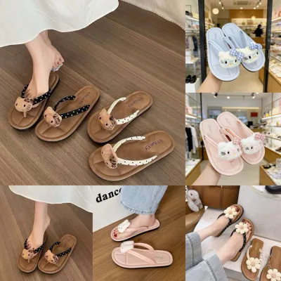 Dép Tông Xỏ Ngón Nữ Sticker Kitty Mèo Dễ Thương Đế Đi Biển Dáng Đẹp-Dép Kẹp Nữ Mùa Hè Thoáng Khí