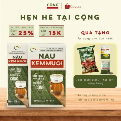 Cà phê muối, Nâu kem muối Cộng Cà Phê hộp 5/12 gói vị chuẩn tại quán, Cà phê hòa tan hỗ trợ tỉnh táo