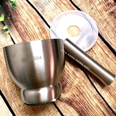Bộ CỐI CHÀY INOX SUS 304 h`BẦU có NẮP. Dụng cụ nhà bếp Chày giã nghiền thực phẩm tỏi tiêu ĐA NĂNG. Đồ Gia Dụng nhà bếp pha chế làm bánh nguyên liệu