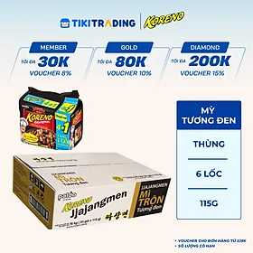 Thùng 6 Lốc Mì Trộn Tương Đen Koreno Jjajangmen (5 gói/lốc)
