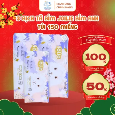 Bỉm Quần /Tã dán Jolie combo 3 Bịch 150 Miếng – Siêu Mềm Mịn, Khô Thoáng cho bé Đủ Size M-L-XL-XXL-XXXL-XXXXL (5-23kg)