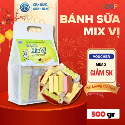 Bánh Sữa Ba Vì Chị Vàng Mix 5 Vị Túi 500G (37 Thanh) Ít Đường, Bánh Kẹo Tết Đặc Sản Ba Vì Thơm Ngon Đậm Vị Sữa