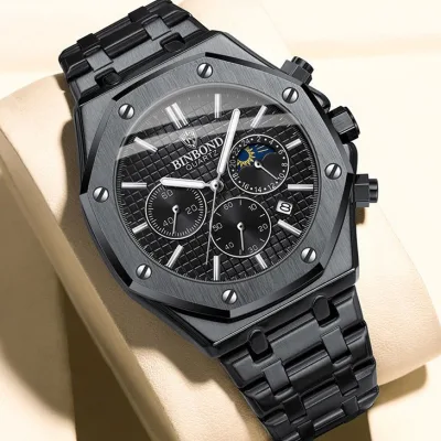 Crnigerian binb03 men's watch 6 needles design powerful male trend waterproof 3atm business luxury stainless steel strap watch