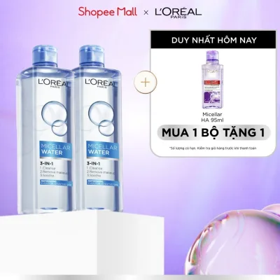 Bộ 2 nước tẩy trang đa năng 3in1 tươi mát L'Oreal Paris (xanh dương nhạt) 400ml