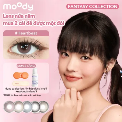 Kính áp tròng 6 tháng moody Heartbeat, tone màu ngọt ngào thơ mộng, lên màu chuẩn, có độ cận 0-7, độ giãn tròng 14.0 – 14.5mm