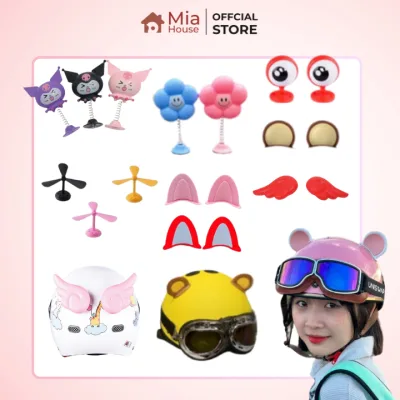 Tai mèo Hoa Sừng nhỏ Chong chóng gắn mũ bảo hiểm, gắn xe máy, gắn ô tô phụ kiện xe, trang trí bàn học siêu cute Tặng keo