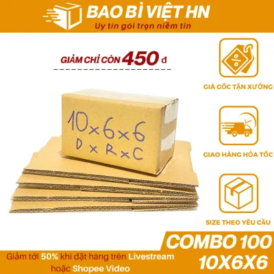 10x6x6 Combo 100 Hộp carton đóng gói hàng kích thước nhỏ đựng phụ kiện giá xưởng - Bao Bì Việt HN