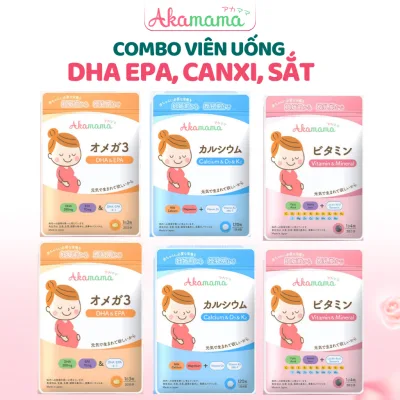 Combo Viên Uống DHA, EPA, Canxi D3 K2, Sắt, Acid Folic, Vitamin Tổng Hợp, Khoáng Chất Cho Mẹ Bầu Akamama Nhật Bản