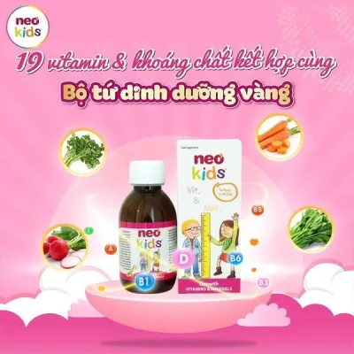 Siro ăn ngon Neokids Growth bổ sung 19 loại vitamin khoáng chất giúp bé khỏe mạnh cao lớn lọ 150ml