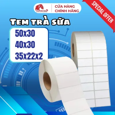 Tem Decal Nhiêt 50x30, 40x30, 35x22 In Tem Trà Sữa, Mã Vạch Rõ Nét Không Nhòe Mực Hapii Retail