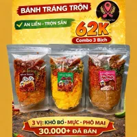 Bánh Tráng Trộn Sẵn Long An Combo 3 Bịch 300g – Mix Vị Khô Bò, Khô Mực, Phô Mai – Cay Ngon