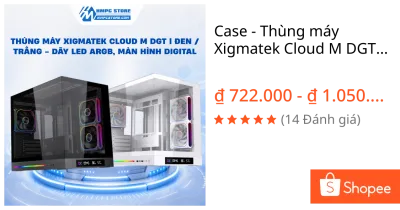 Case - Thùng máy Xigmatek Cloud M DGT | Đen / Trắng - Dãy LED ARGB, Màn hình Digital, bảo hành 12 tháng