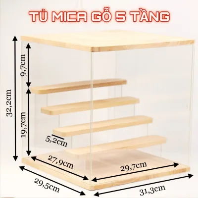 Hộp Kính Mika Trong Suốt Kệ Trưng Bày Mô Hình, Nước Hoa, Lego, Nhân Vật Yêu Thích Bằng Mica kết hợp với gỗ