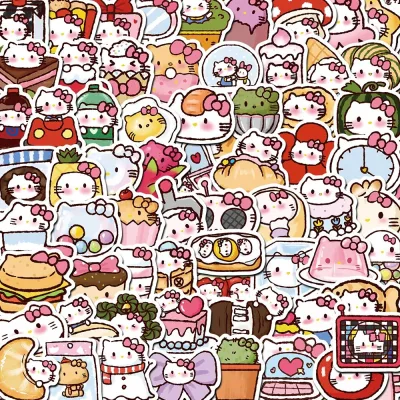 Set 100 sticker mèo nhỏ nơ hồng xin chào dễ thương trang trí điện thoại laptop sổ tay quà tặng