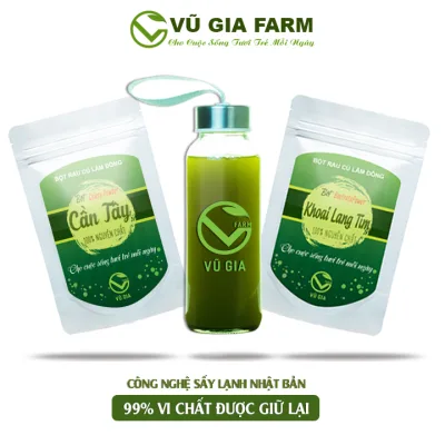 Combo of Purple Sweet Potato Powder + Celery Powder - Pure Freeze-Dried Vu Gia Powder (50G/Bag) + Free 300ml Glass Bottle for Juice with String - Rich in Fiber, Vitamins and Minerals, Contains Many Antioxidants