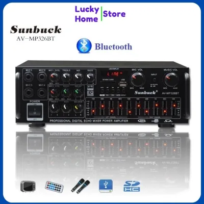 Amply bluetooth, Amply mini bluetooth, Amply karaoke gia đình SUNBUCK 326BT 220V/12V, Amply mini công suất lớn, 4 cổng Mic đa năng, hát karaoke siêu đỉnh. Bảo hành 12 tháng