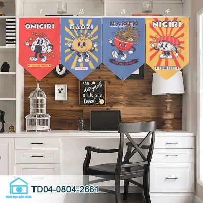 Rèm cờ, Rèm Cửa Ngắn Hình Tam Giác Trang Trí Phòng Khách / Nhà Bếp Phong Cách Nhật Bản