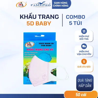Khẩu Trang 5D Mask Quai Thun Nam Anh Famapro Cho Trẻ 2-6 Tuổi Hộp 10 Cái