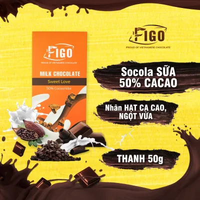Kẹo socola sữa gây nghiện Hạt cacao 50g FIGO, đồ ăn vặt văn phòng siêu ngon