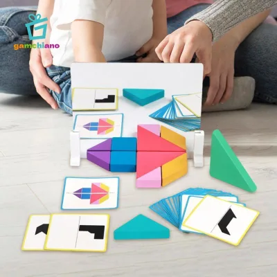 Gamchiano Du Lịch Tangram Xếp Hình Cấu Trúc Khối Xây Dựng Hình Học Gỗ Món Quà Vui Vẻ Tangram Board Game Brain Teaser Hình Dạng Xếp Hình