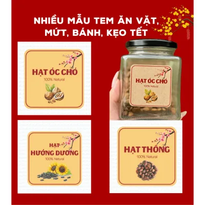 20 Tem Ăn Vặt, Mứt, Bánh, Kẹo Tết Nhiều Mẫu, Tem Chúc Mừng Năm Mới 6,5x6,5cm