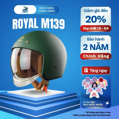 Royal M139 3/4 Helmet with Goggles - High Quality Helmet, Removable Lining for Easy Cleaning, Army Green