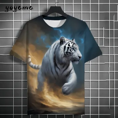 Áo Thun Nam Hổ 3D In Hình Nam Top Hợp Thời Trang Đường Phố Đa Năng Nam Tay Ngắn Tee Thời Trang Oversize Thoáng Khí Quần Áo Nam